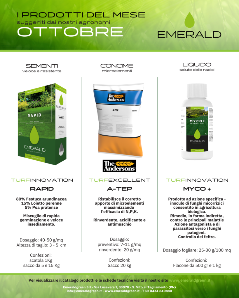 Anche questo mese gli agronomi di Emeraldgreen consigliano tre prodotti specifici.