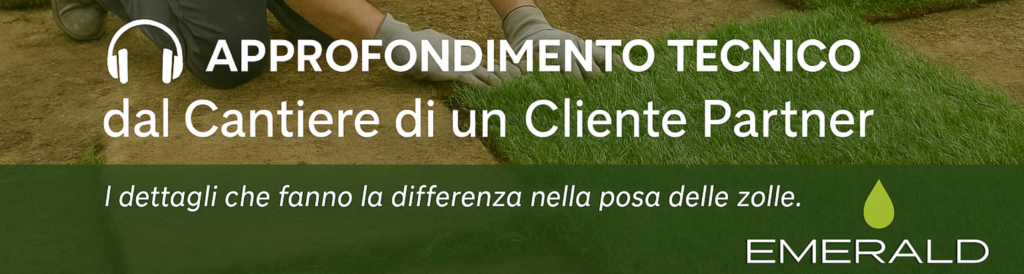 Ascolta l'approfondimento audio sulla posa corretta del tappeto erboso in zolla. Dettagli su temperatura ottimale (24-25°C) e dosaggi di fertilizzante Go Green (25-30 g/m²) e HUMICDG (30 g/m²) per una radicazione ottima