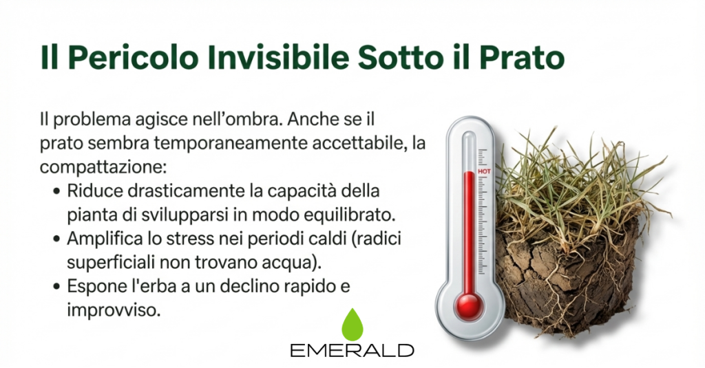 Il terreno compattato nel prato è spesso invisibile, ma incide su ogni aspetto della crescita.
