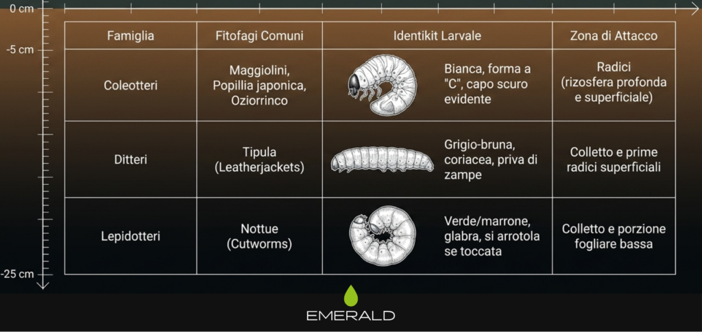 Insetti parassiti del prato: classificazione delle larve